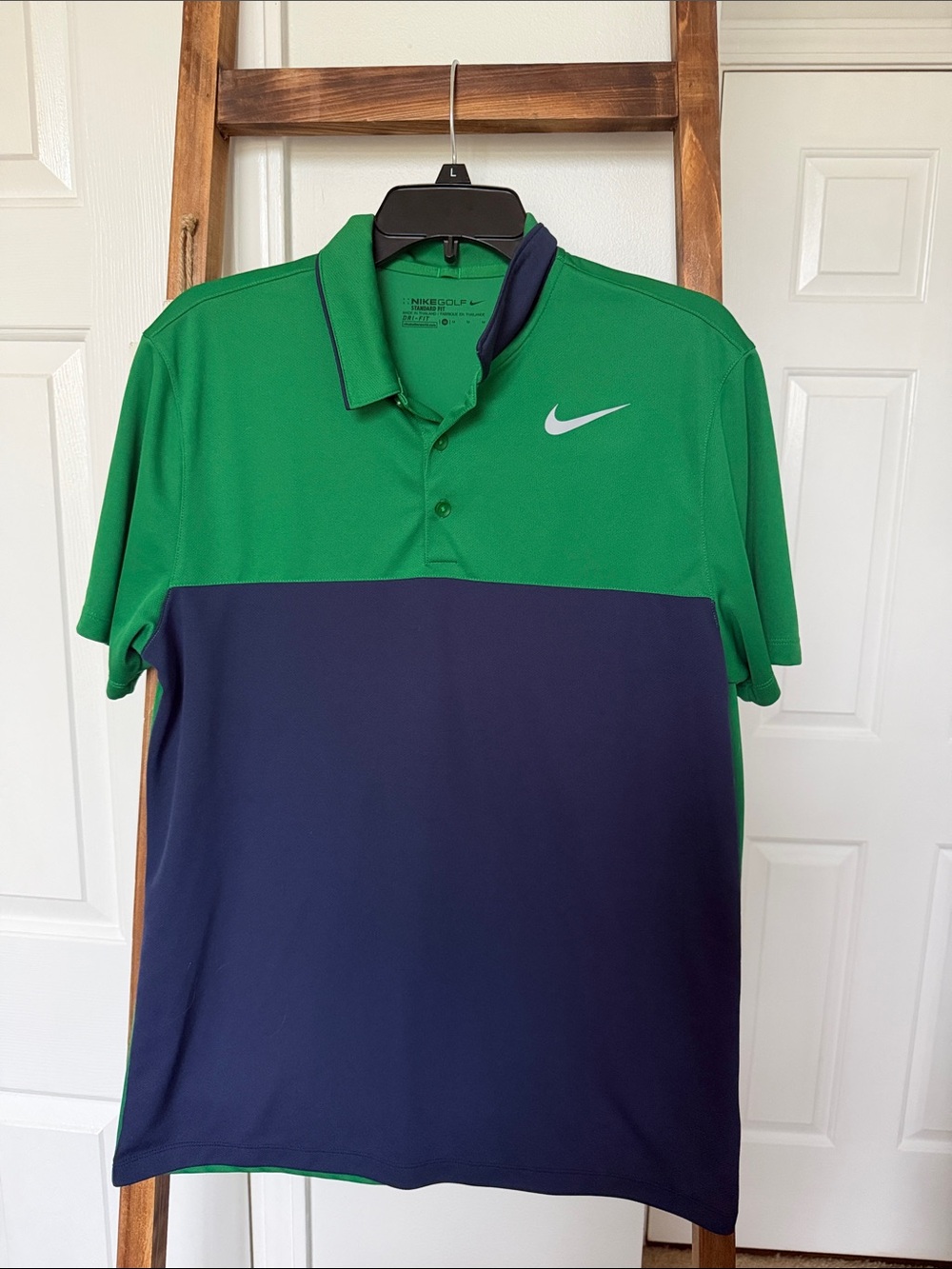 Nike Golf Medium Green and Navy Colorblock DRI-FIT Polo Shirt